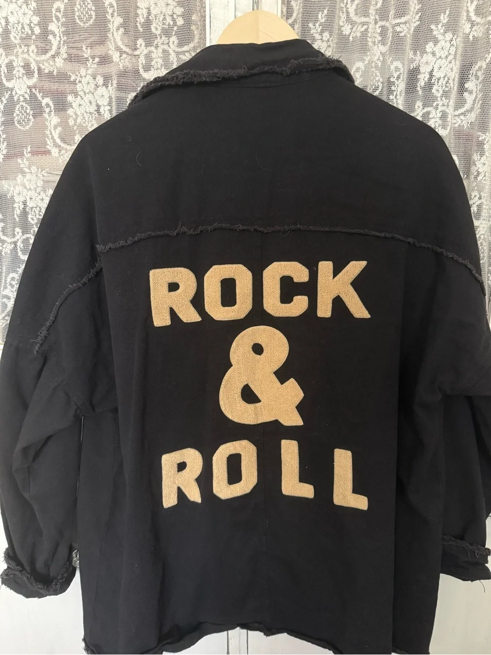 DAVI & DANI Black Jacket with Tan 'ROCK & ROLL' Back Graphic